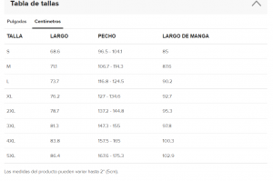 Tabla de tallas